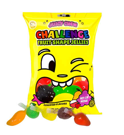 Juicy Chew Challenge Fruit Shape Jellies Bag 9.85oz – El Campo Foods Juicy Chew Challenge Fruit Shape Jellies Bag 9.85oz – El Campo Foods